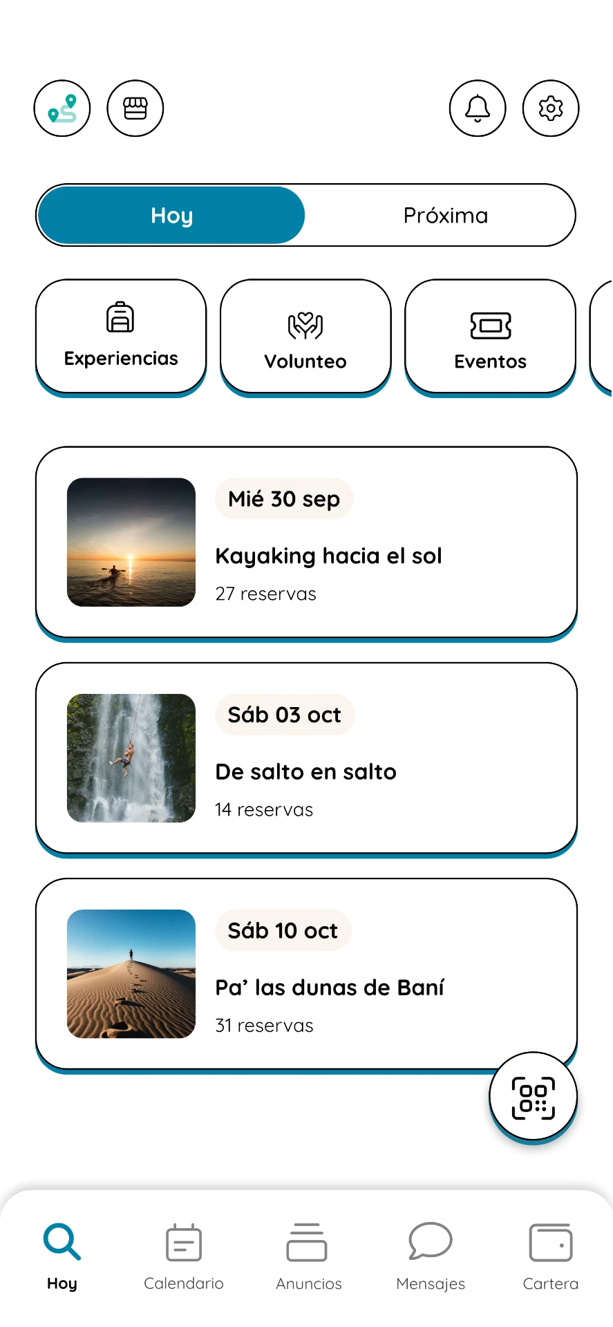 Mapa de experiencias de la app Turisteo IO